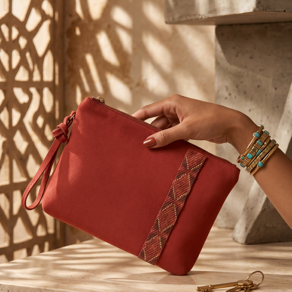 Nanyuki Hand-Beaded Suede Pouch