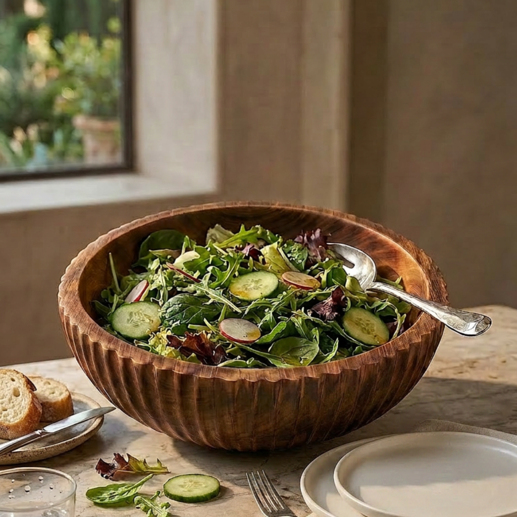 Amira Hand-Carved Wooden Serving Bowl