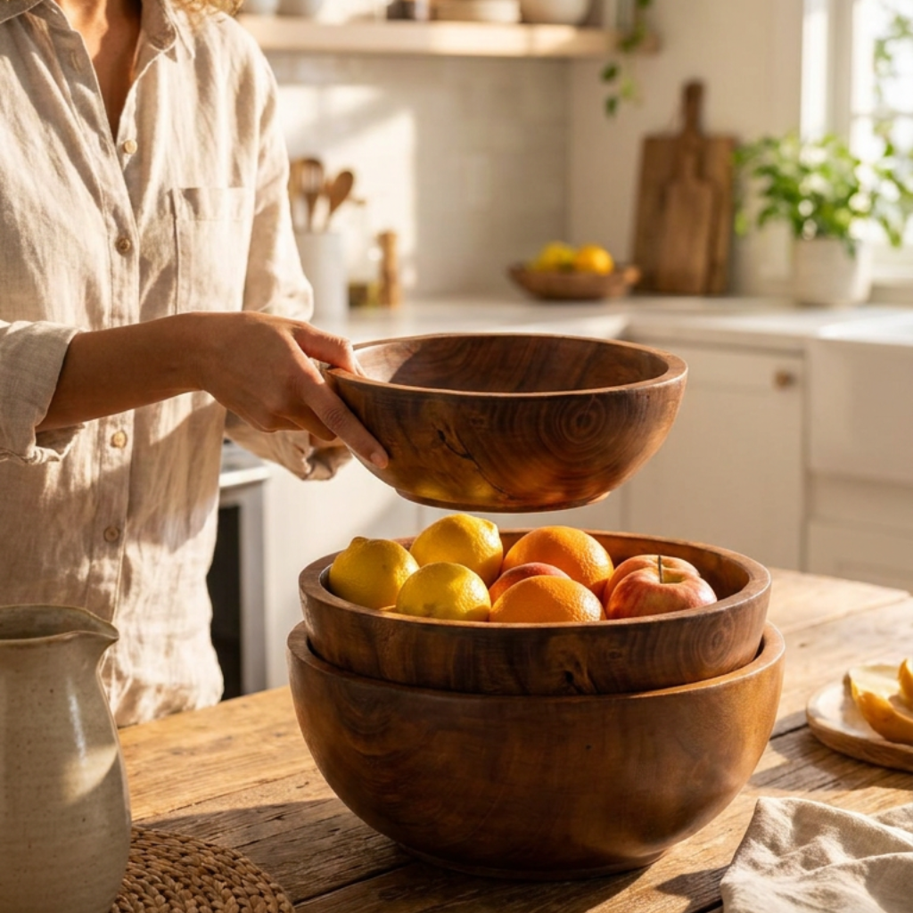 Jivu Hand-Carved Wooden Serving Bowl