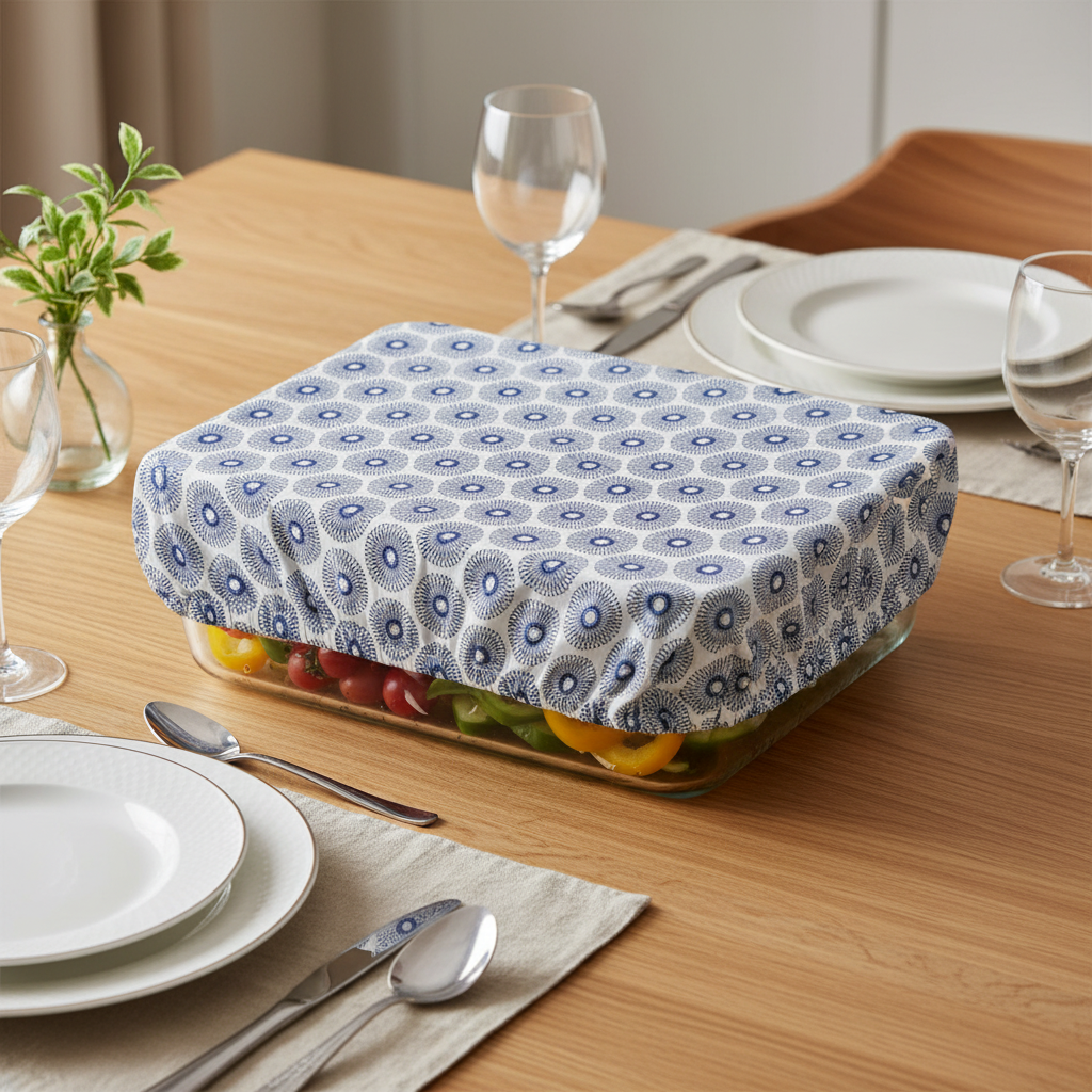Food Cover Rectangular – Blue on White Glass Dish Dining Table