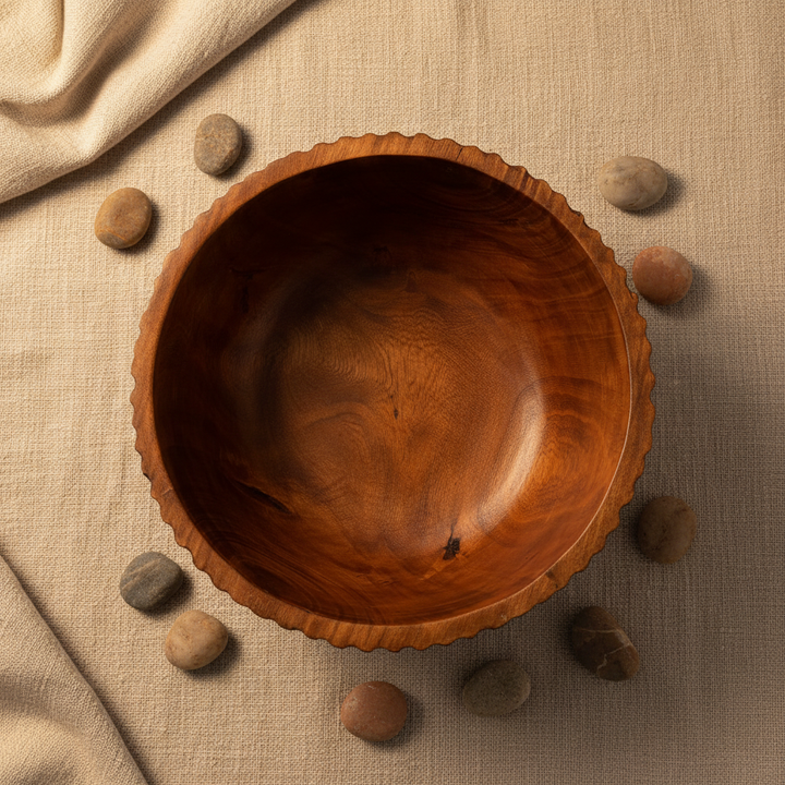 AMIRA WOODEN BOWL – 11 INCH bird's eye view overhead flat lay