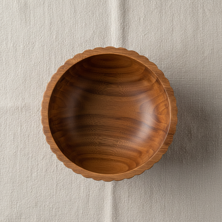 AMIRA WOODEN BOWL – 10 INCH bird's eye view overhead flat lay
