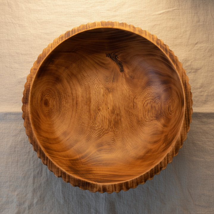 AMIRA WOODEN BOWL – 14 INCH bird's eye view overhead flat lay
