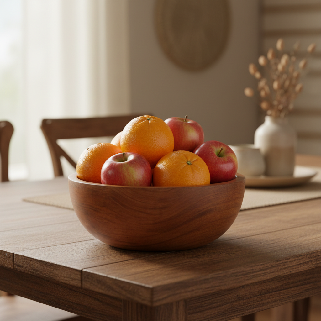 JIVU WOODEN BOWL – 10 INCH functional lifestyle shot with fruit