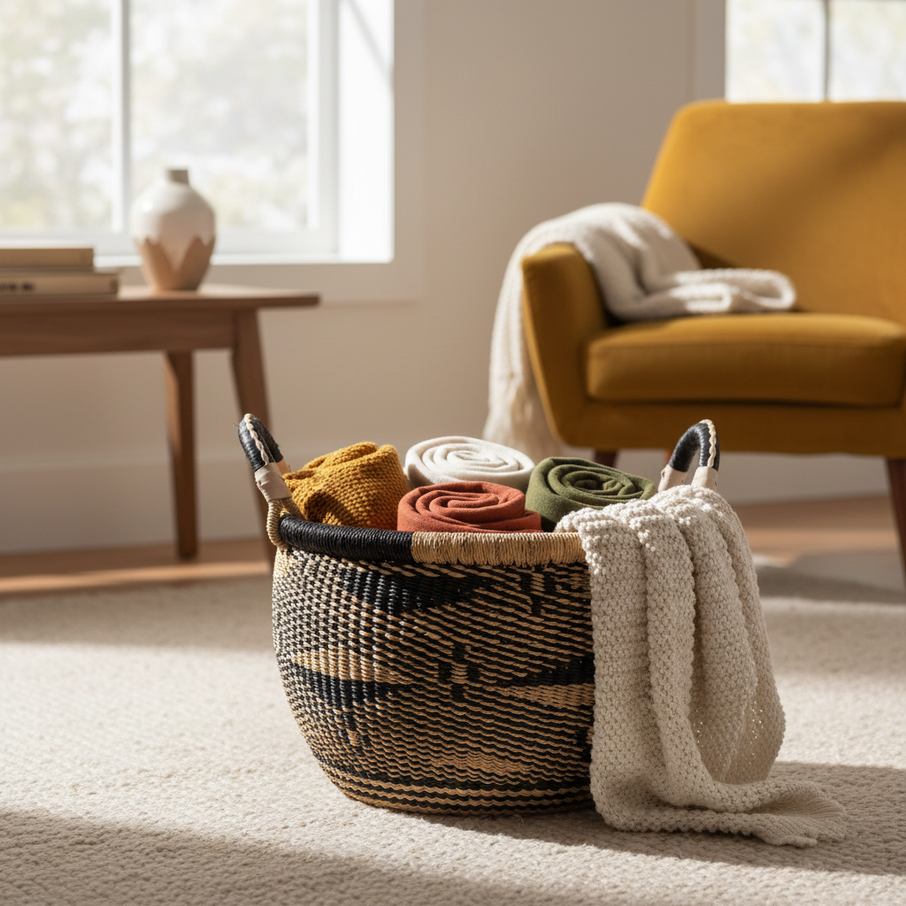 Gbenka Handwoven Storage Basket – Chevron Pattern