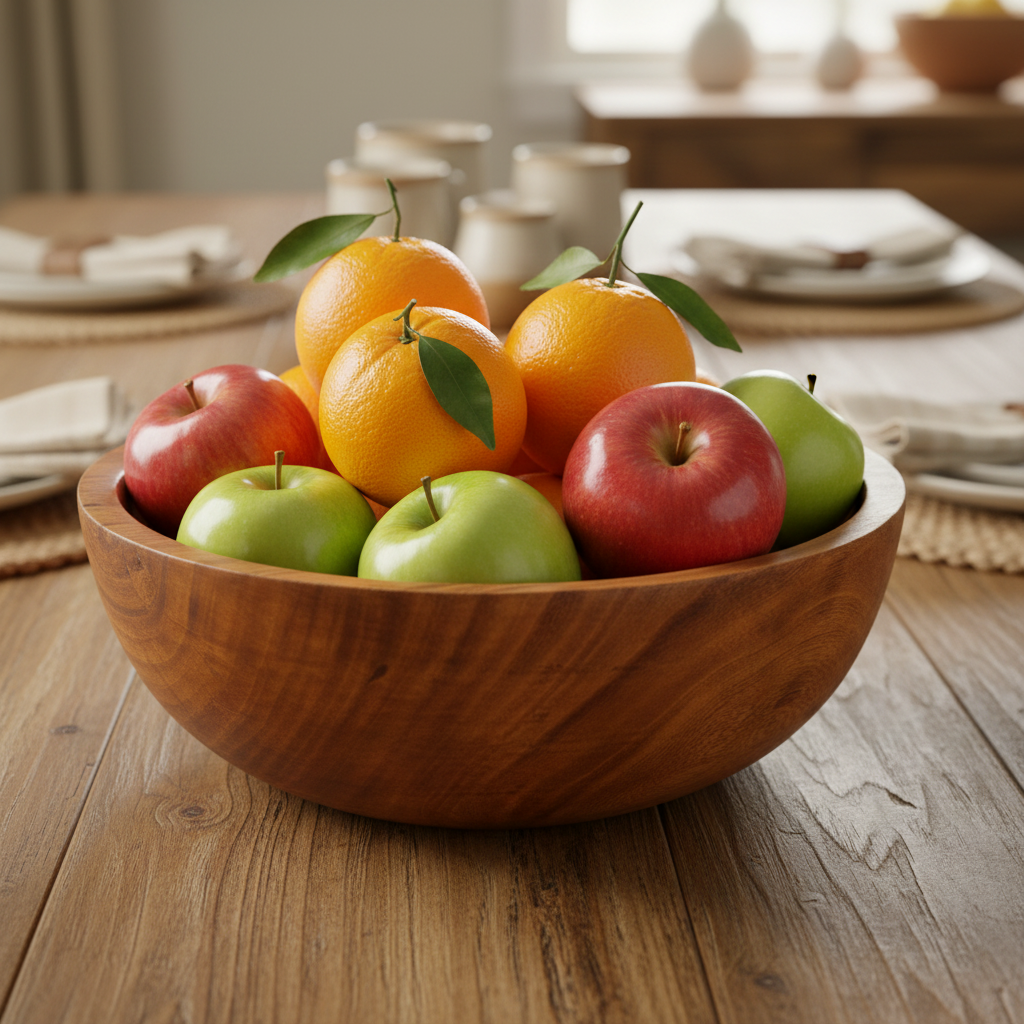 JIVU WOODEN BOWL – 11 INCH functional lifestyle shot with fruit