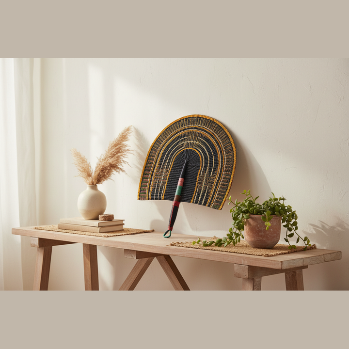 Naba Penga Midnight Gold Weave – console table styling
